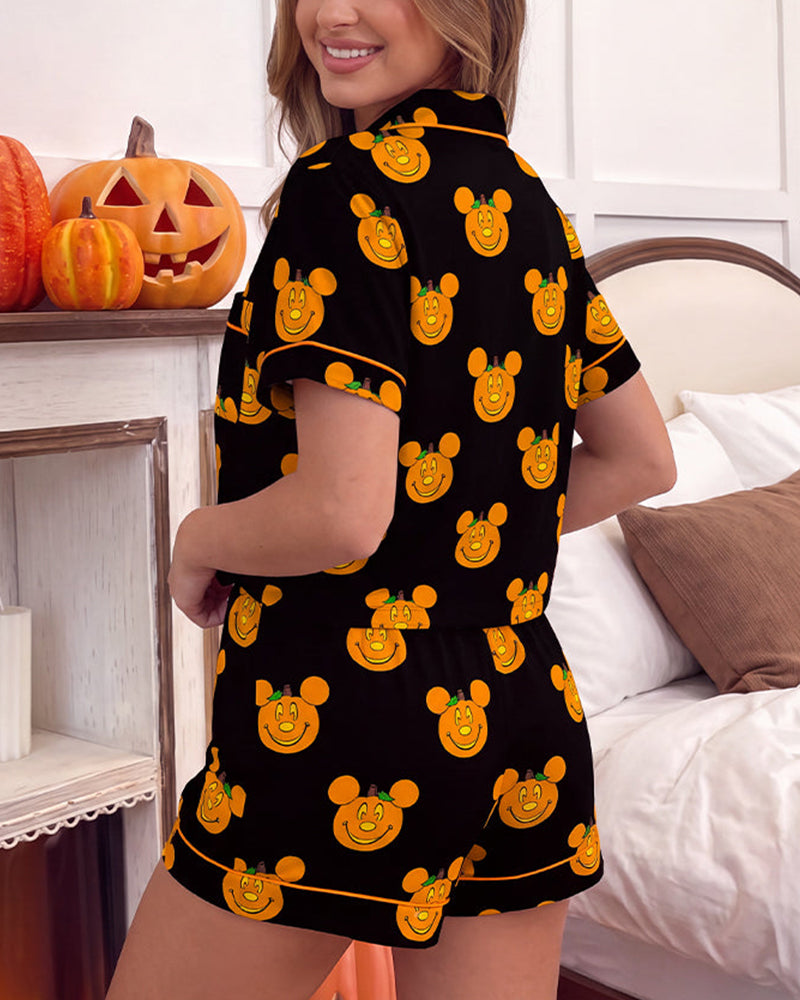 Halloween Cartoon 2-Piece Short-Sleeve Pajama Set